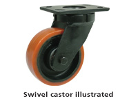 Polyurethane cast iron castor 125dia, braked