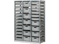 FTR shelving 2010x1390x600, c/w 27 containers